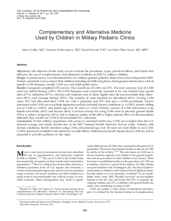 (PDF) Complementary and Alternative Medicine Used by Children in ...