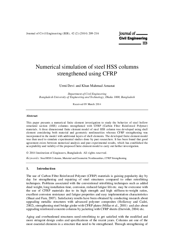 (PDF) Numerical simulation of steel HSS columns strengthened using CFRP