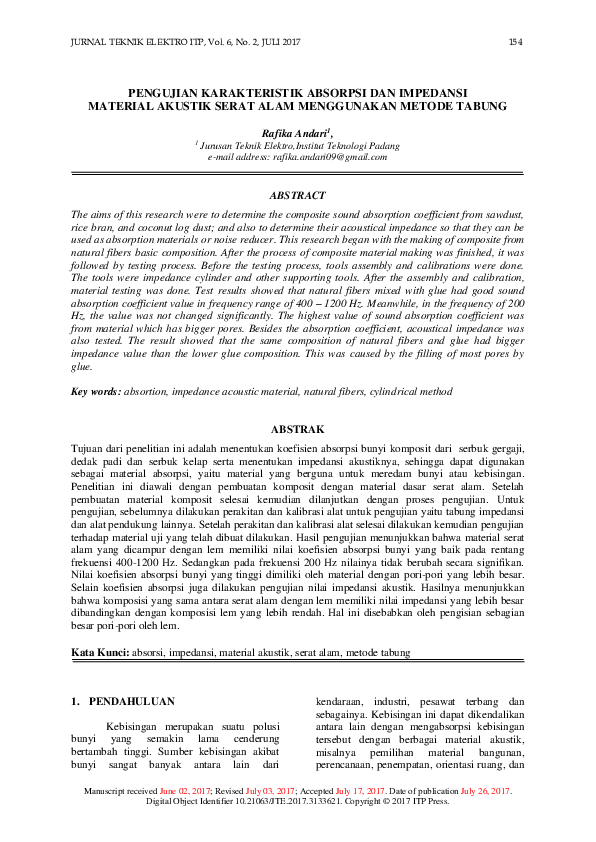 (PDF) Pengujian Karakteristik Absorpsi dan Impedansi Material Akustik ...