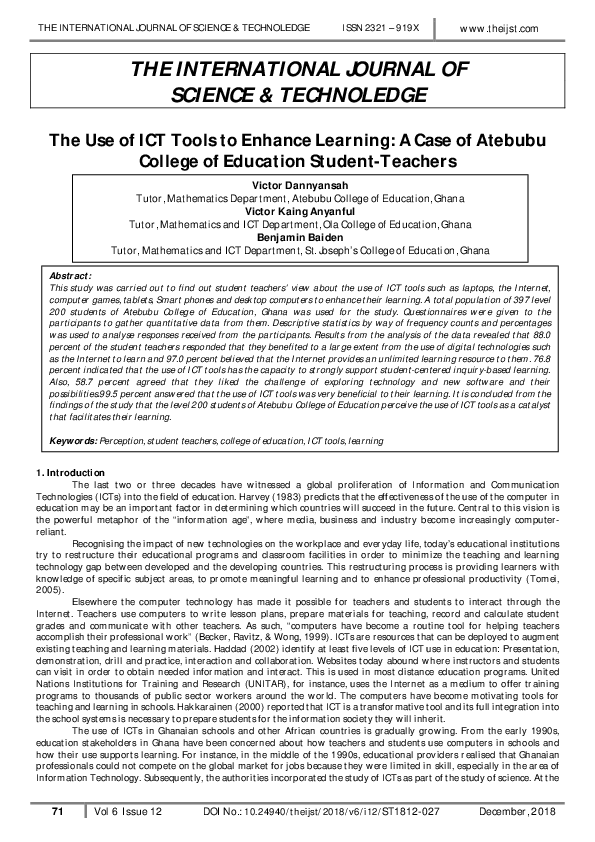(PDF) The Use of ICT Tools to Enhance Learning: A Case of Atebubu ...