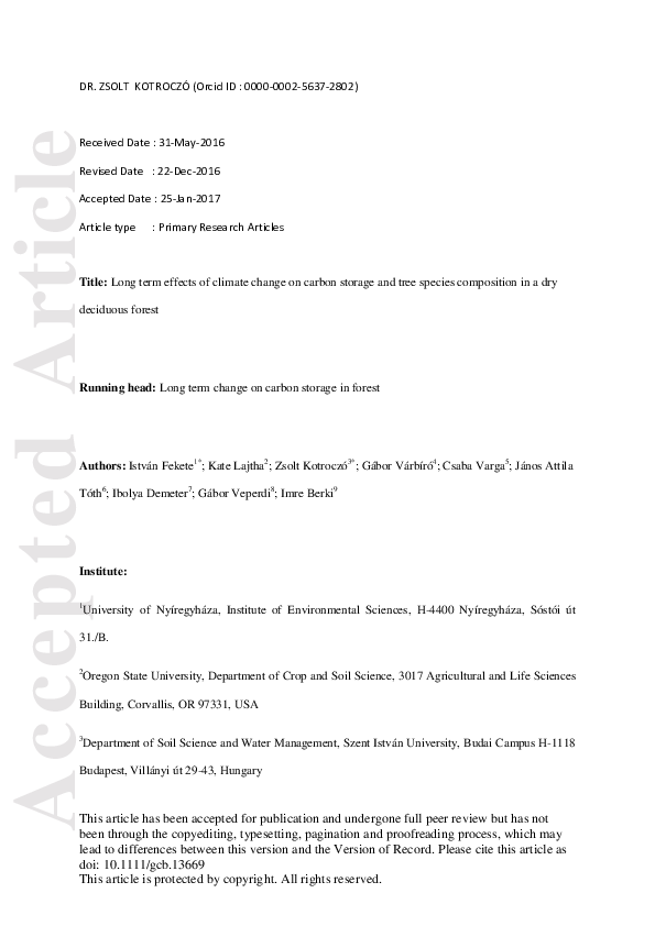 (PDF) Long term effects of climate change on carbon storage and tree ...