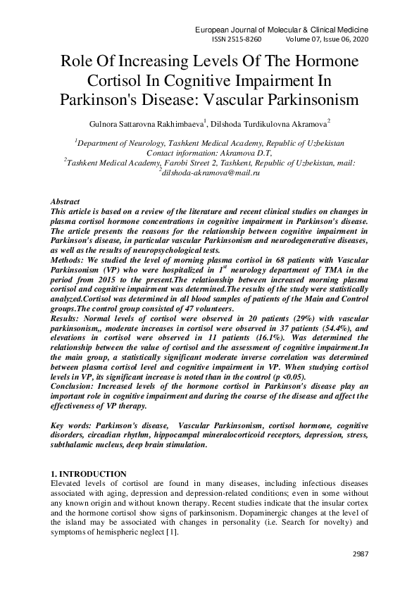 (PDF) Role Of Increasing Levels Of The Hormone Cortisol In Cognitive ...