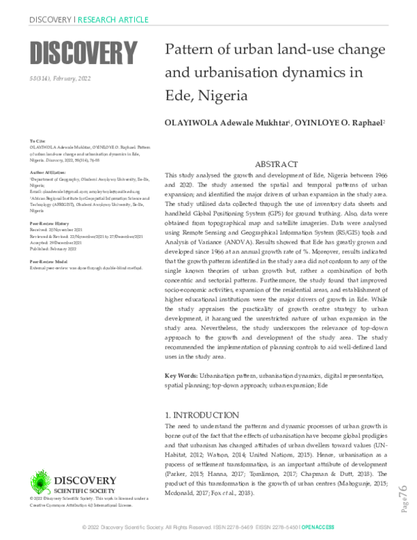 (PDF) Pattern of urban landuse change and urbanisation dynamics in Ede