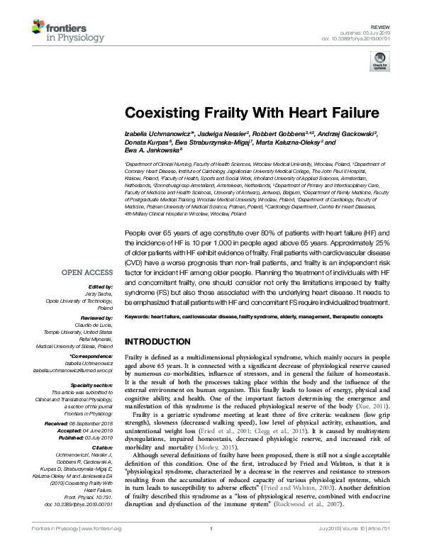 (PDF) Coexisting Frailty With Heart Failure | Robbert Gobbens ...