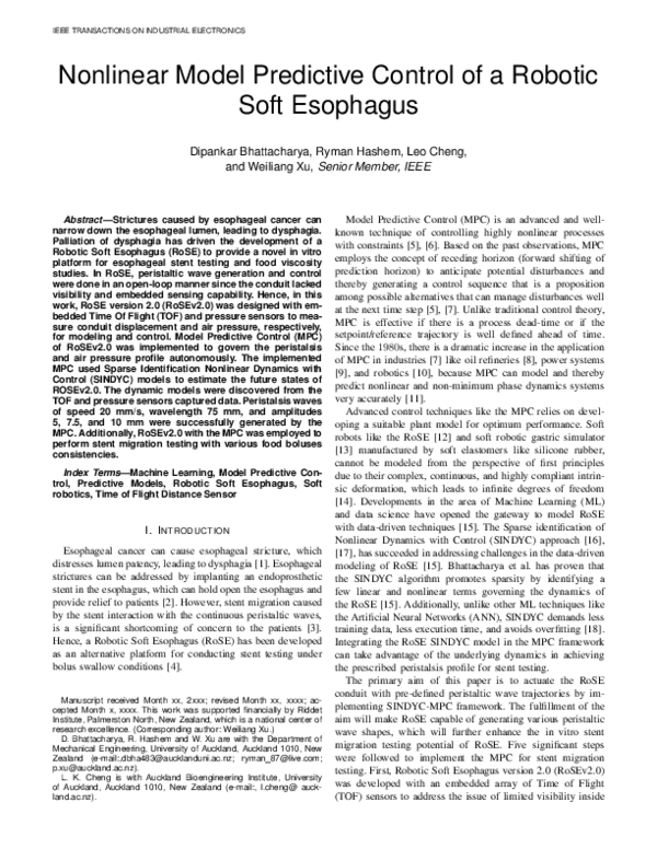 (PDF) Nonlinear Model Predictive Control of a Robotic Soft Esophagus