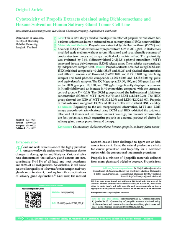 (PDF) Cytotoxicity of propolis extracts obtained using dichloromethane ...