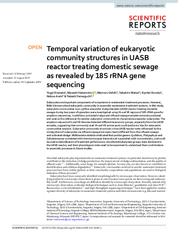 (PDF) Temporal variation of eukaryotic community structures in UASB ...