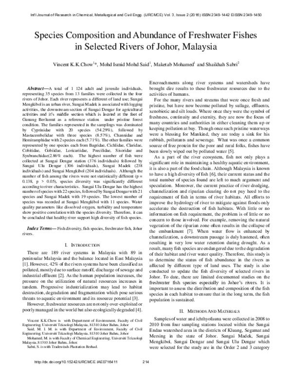 (PDF) Species Composition and Abundance of Freshwater Fishes in ...