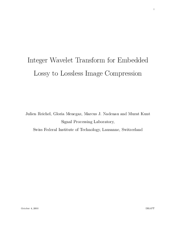 (PDF) Integer wavelet transform for embedded lossy to lossless image ...