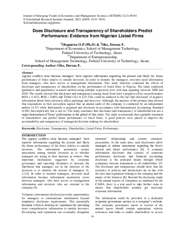 (PDF) Does Disclosure and Transparency of Shareholders Predict ...