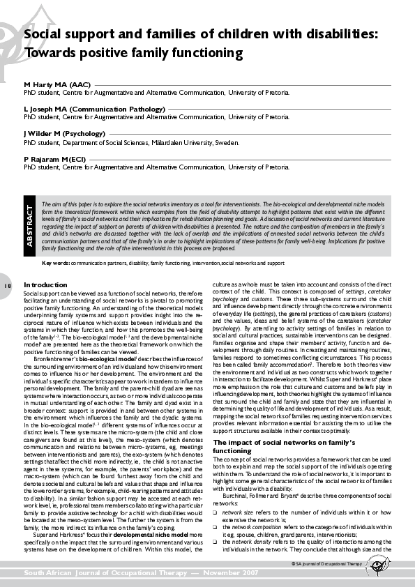 (PDF) Social Support and Families of Children with Disabilities ...