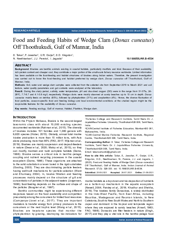 (PDF) Food and Feeding Habits of Wedge Clam (Donax cuneatus) Off