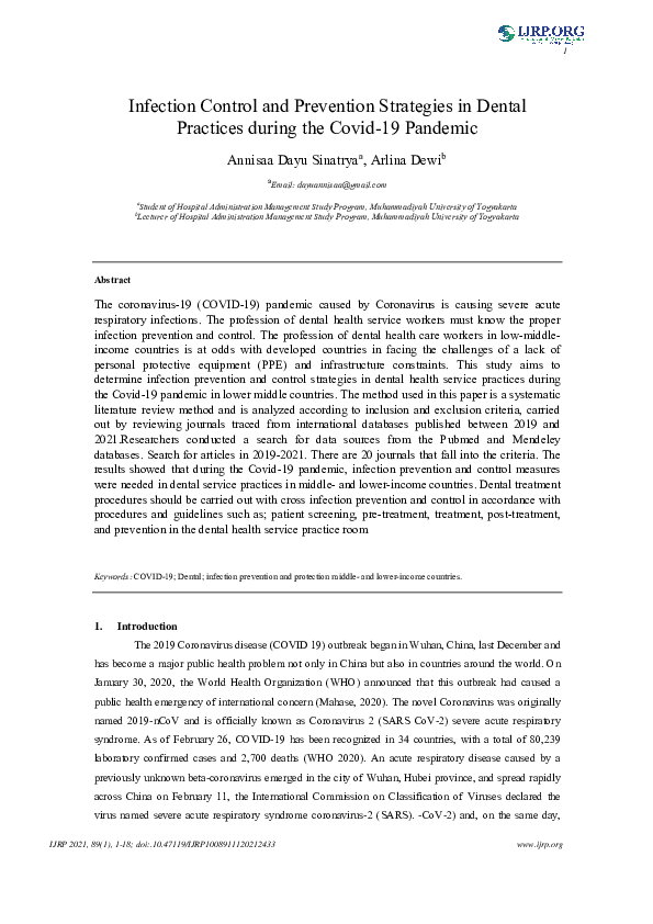 (PDF) Infection Control and Prevention Strategies in Dental Practices ...