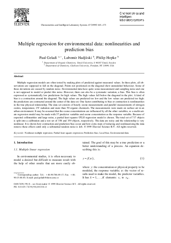 (PDF) Multiple regression for environmental data: nonlinearities and ...