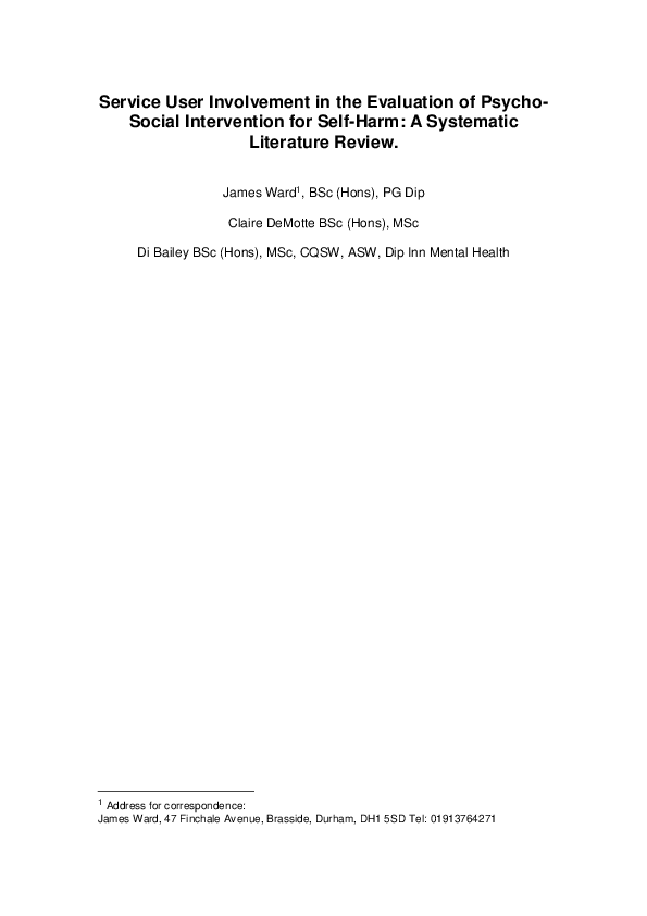 (PDF) Service user involvement in the evaluation of psycho-social ...