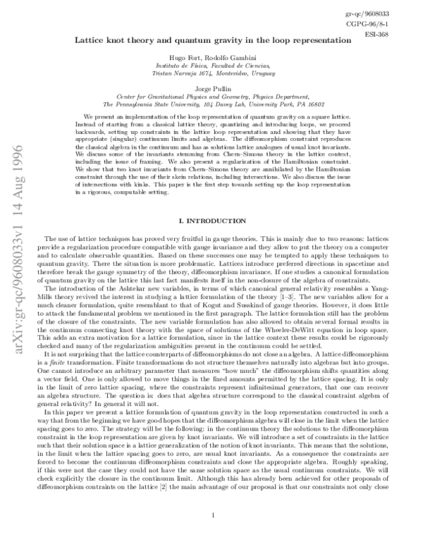 (PDF) Lattice knot theory and quantum gravity in the loop representation