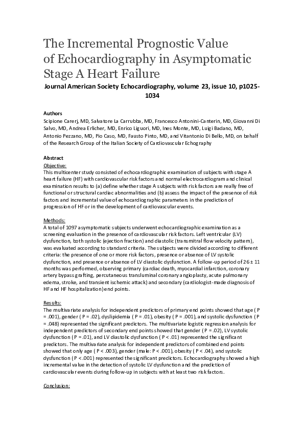 (PDF) The Incremental Prognostic Value of Echocardiography in ...