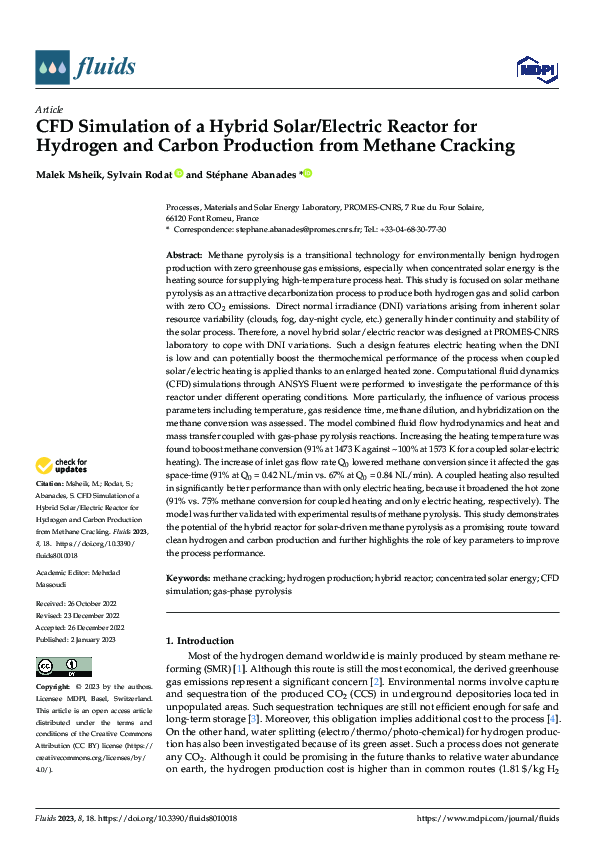 (PDF) CFD Simulation of a Hybrid Solar/Electric Reactor for Hydrogen ...