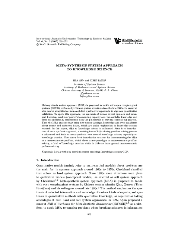 (PDF) Meta-Synthesis System Approach to Knowledge Science