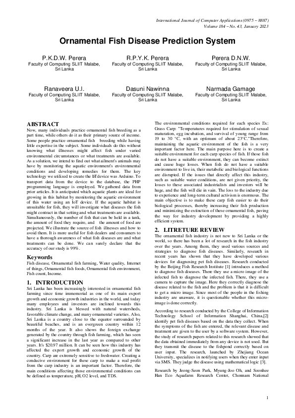 (PDF) Ornamental Fish Disease Prediction System Narmada Gamage Academia.edu