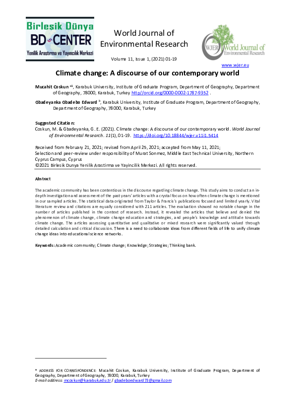 Climate change: A discourse of our contemporary world