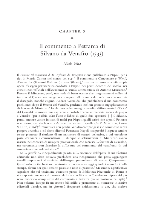 (PDF) Il commento a Petrarca di Silvano da Venafro (1533), in Petrarch ...