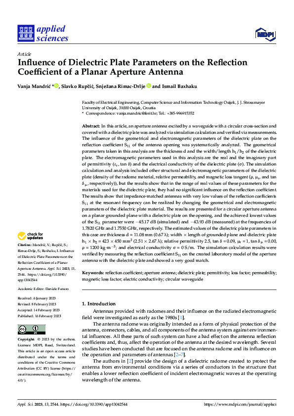 (PDF) Influence of Dielectric Plate Parameters on the Reflection ...