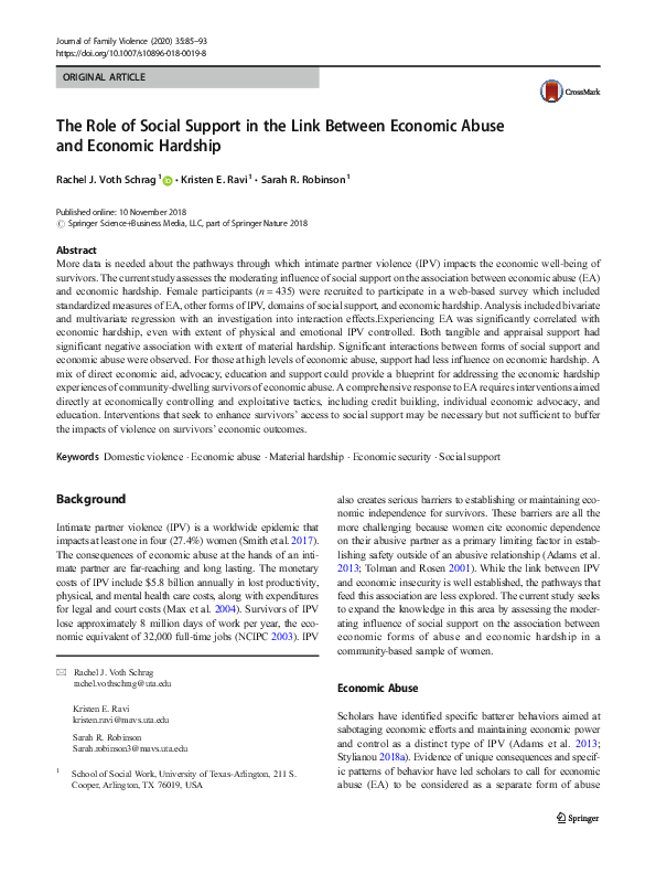 (PDF) The Role of Social Support in the Link Between Economic Abuse and ...