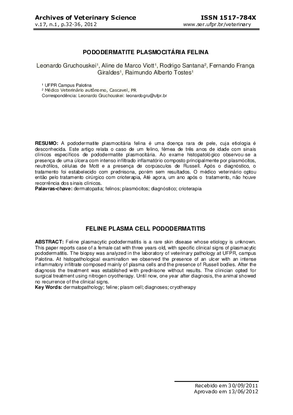 (PDF) Pododermatite Plasmocitária Felina