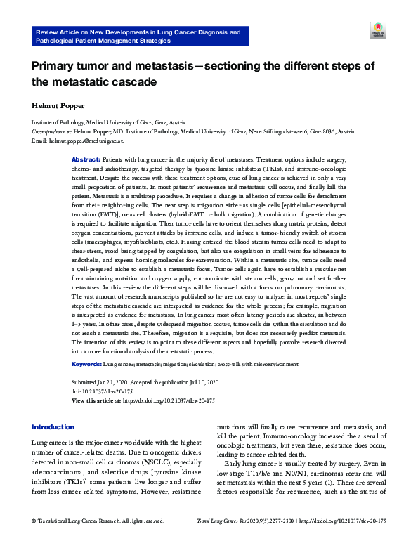 (PDF) Primary tumor and metastasis—sectioning the different steps of ...