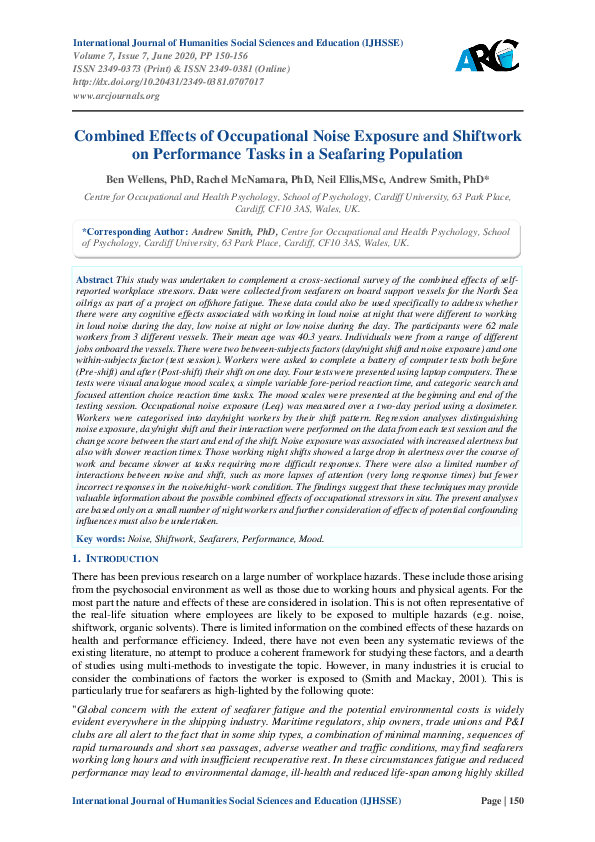 (PDF) Combined Effects of Occupational Noise Exposure and Shiftwork on ...