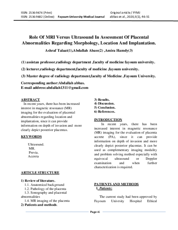 (PDF) Role Of MRI Versus Ultrasound In Assessment Of Placental ...