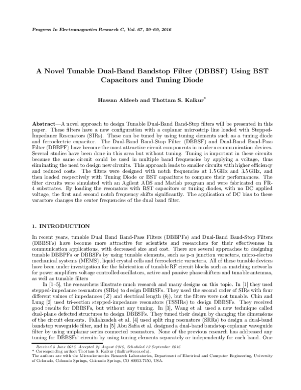 (PDF) A Novel Tunable Dual-Band Bandstop Filter (DBBSF) Using BST ...