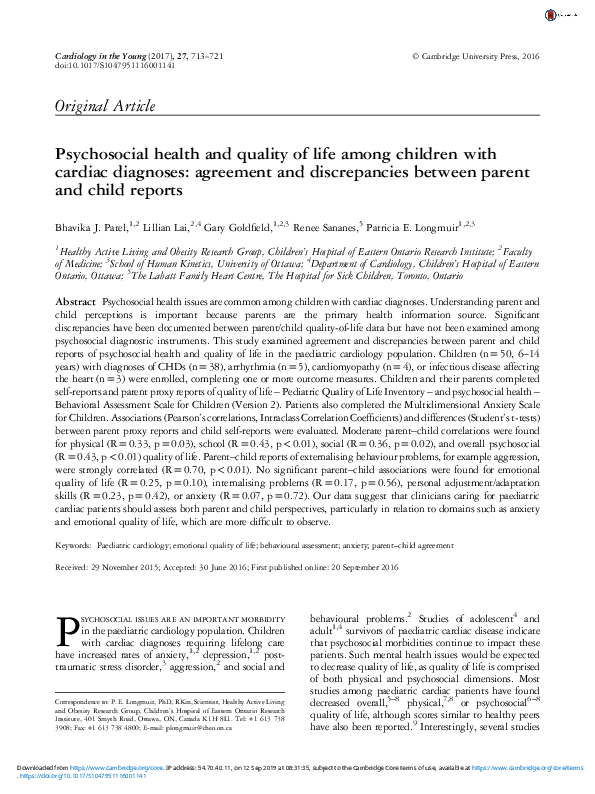 (PDF) Psychosocial health and quality of life among children with ...