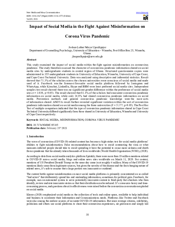 (PDF) Impact of Social Media in the Fight Against Misinformation on ...