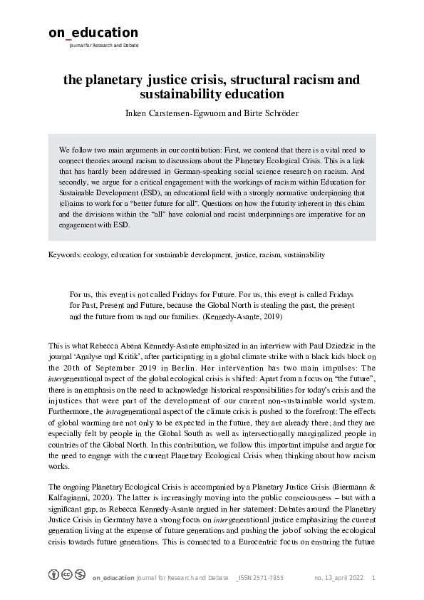 (PDF) The Planetary Justice Crisis, Structural Racism and ...