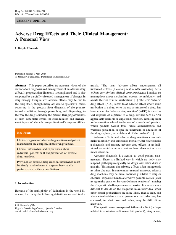 (PDF) Adverse drug effects and their clinical management: a personal view