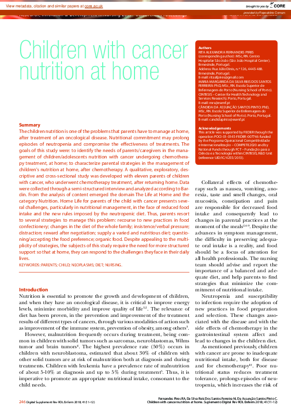 (PDF) Children with cancer nutrition at home