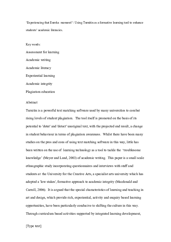 (DOC) Using Turnitin as a formative learning tool Journal paper ...