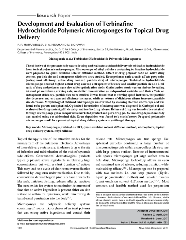 (PDF) Development and Evaluation of Terbinafine Hydrochloride Polymeric ...