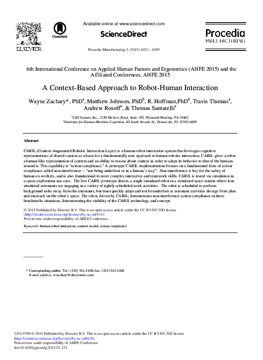  pdf a context based approach to robot human interaction thomas