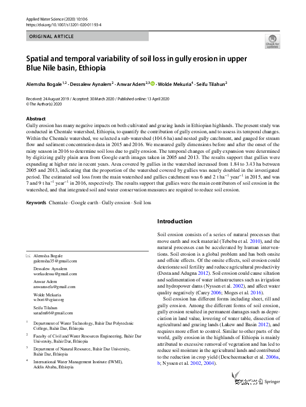 (PDF) Spatial and temporal variability of soil loss in gully erosion in ...