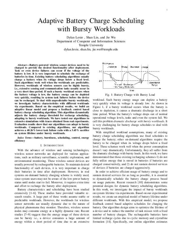 (PDF) Adaptive battery charge scheduling with bursty workloads Jie Wu