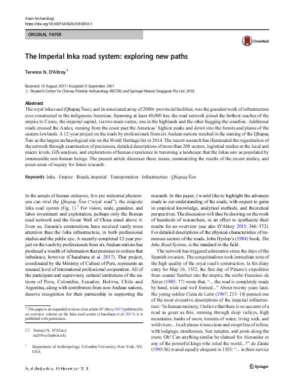 (PDF) The Imperial Inka road system: exploring new paths