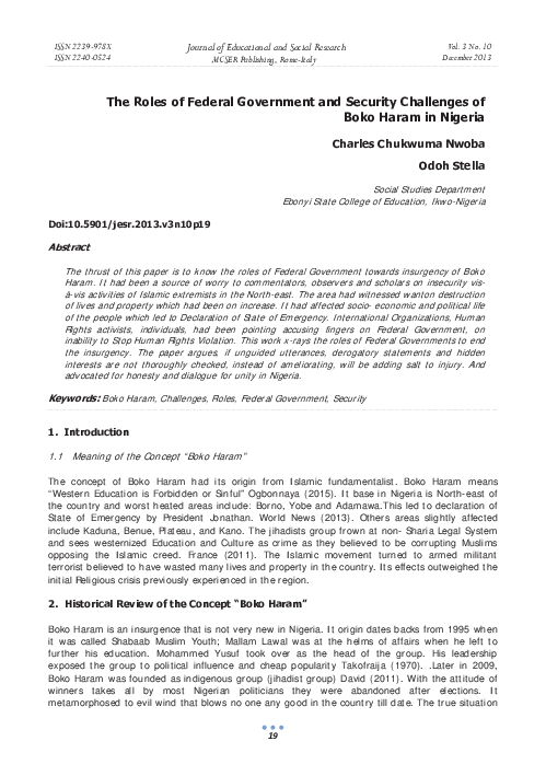 (PDF) The Roles of Federal Government and Security Challenges of Boko ...
