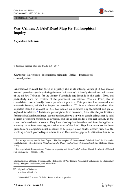 (PDF) War Crimes: A Brief Road Map for Philosophical Inquiry