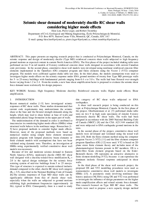 (PDF) Seismic shear demand of moderately ductile RC shear walls ...