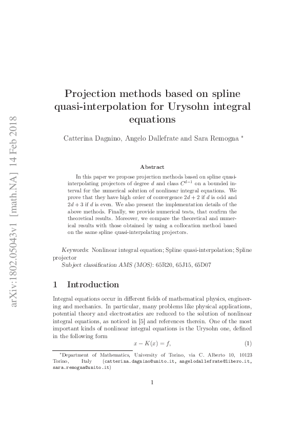 (PDF) Projection methods based on spline quasi-interpolation for ...