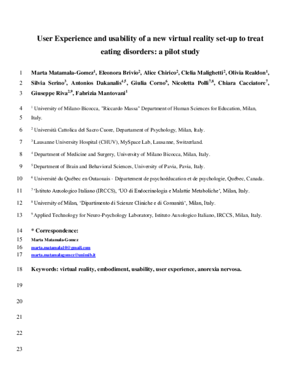 (PDF) User Experience and usability of a new virtual reality set-up to ...