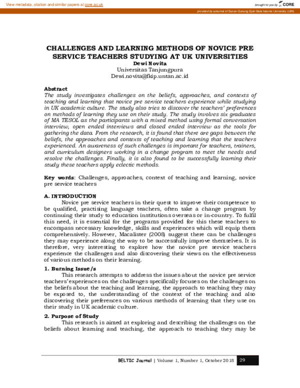 (PDF) Challenges and Learning Methods of Novice Pre Service Teachers ...